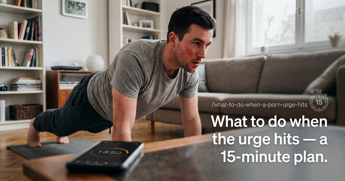 A man doing push-ups at home with a 15-minute timer running on his phone